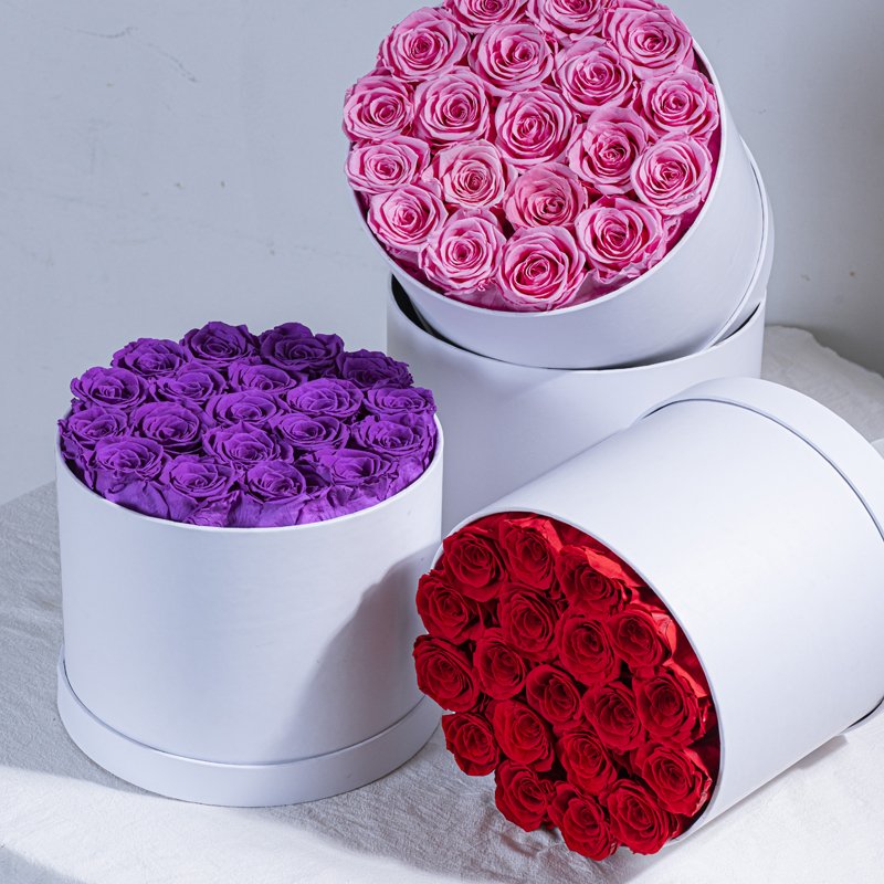 Round Stabilized Eternal Roses Flowers Gift Box Luxury Preserved Flowers and Plants Preserved Rose Mother's Day 1 Box