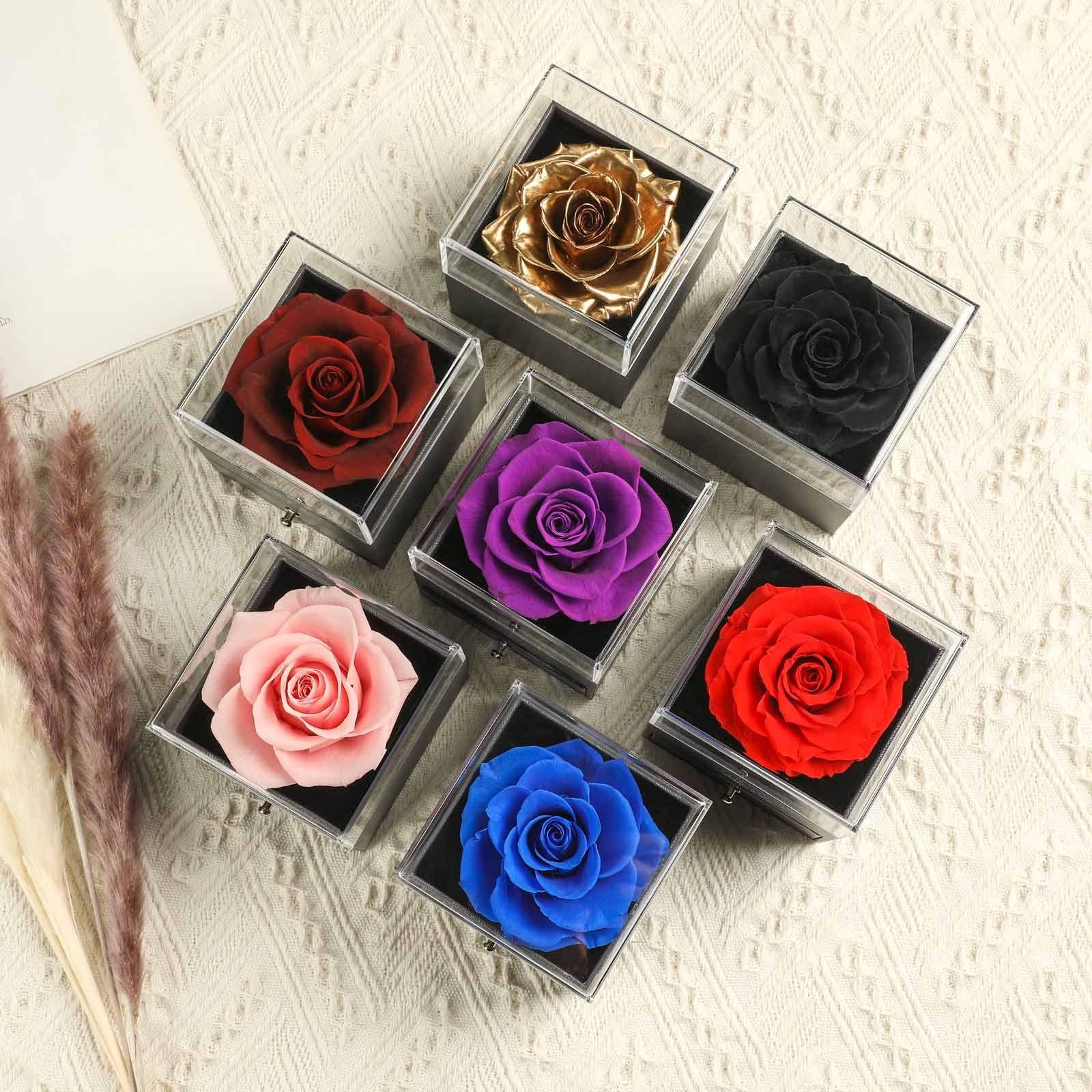 Preserved Real Rose Drawer with Heart Necklace I Love You in 100 Language jewelry case Gift Eternal Roses Forever for Valentines