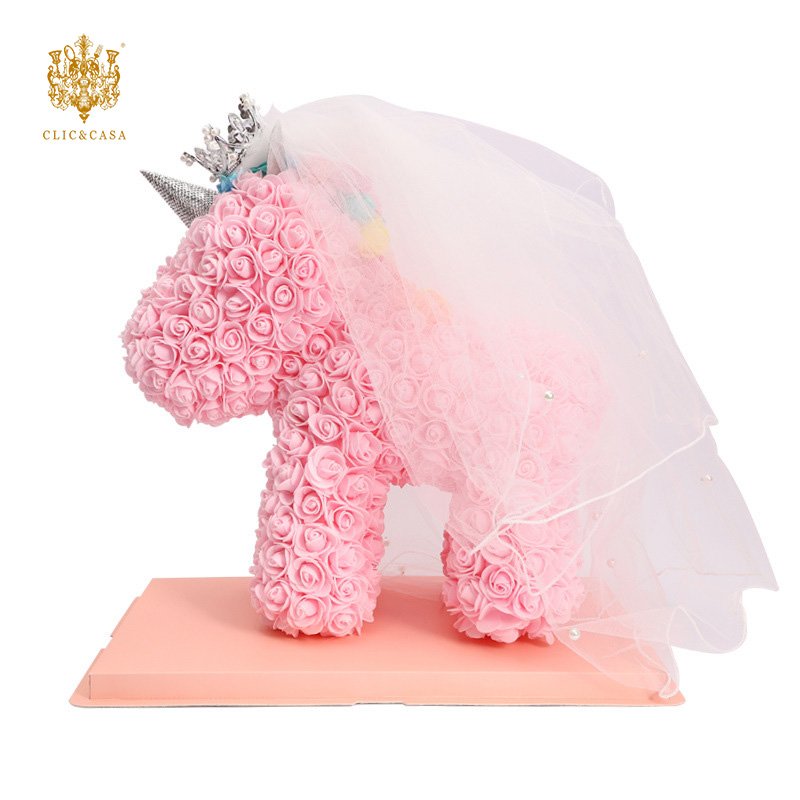 YX Exquisite Immortal Rose Unicorn Gift Box New Release for Birthday Tanabata Valentine's Day Led Light Crown Veil Made of Foam