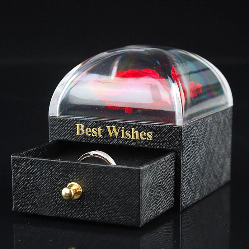 Preserved Flowers Jewelry Box Eternal Rose in Acrylic Box Preserved Forever Roses Gift Box Anniversary Valentine's Day Gifts