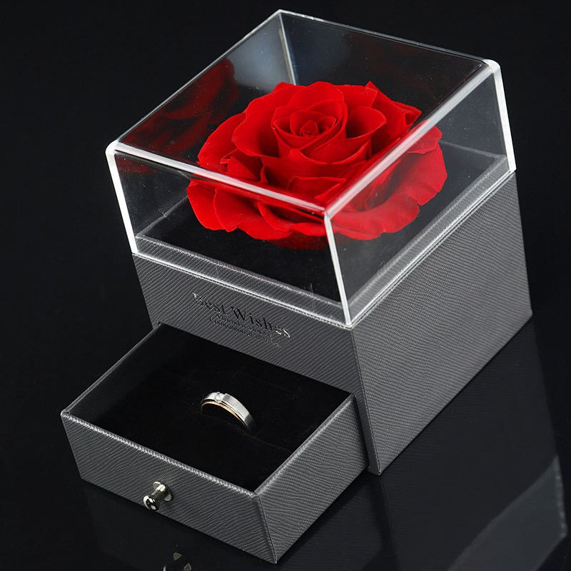 Preserved Flowers Jewelry Box Eternal Rose in Acrylic Box Preserved Forever Roses Gift Box Anniversary Valentine's Day Gifts