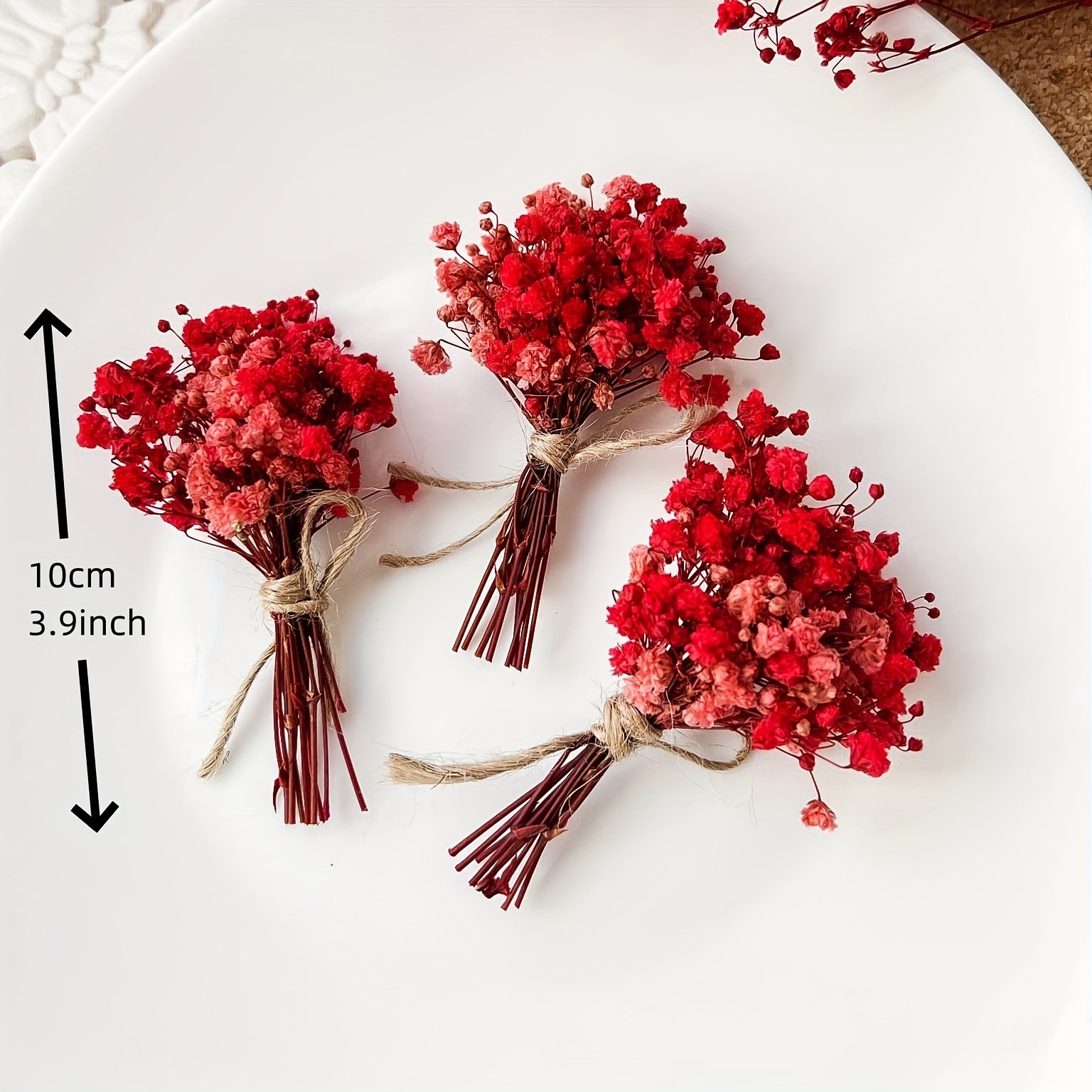 Small Bundles of Dried Red Gypsophila Mini Flowers for Wedding Invitations, Scrapbooking, Candle Making
