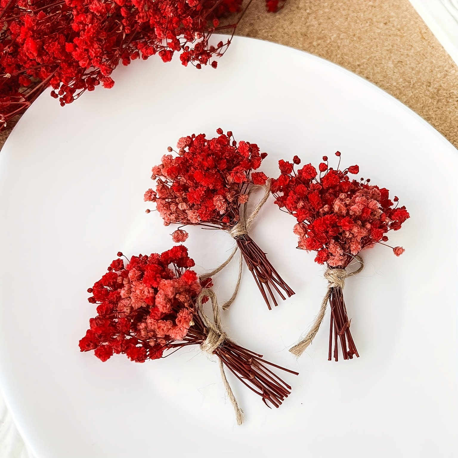 Small Bundles of Dried Red Gypsophila Mini Flowers for Wedding Invitations, Scrapbooking, Candle Making