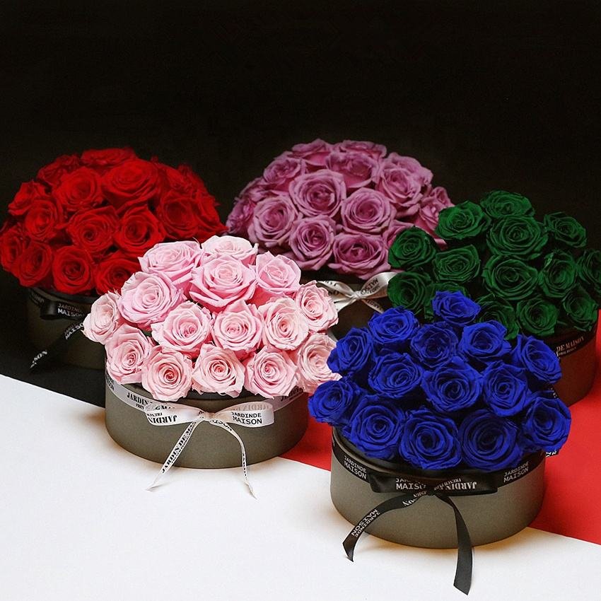 Customized Logo Immortal Infinity Eternal Forever Stabilized Preserved Roses In Round Square Heart Box