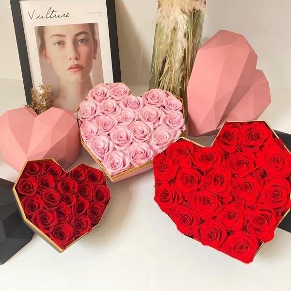 Customized Logo Immortal Infinity Eternal Forever Stabilized Preserved Roses In Round Square Heart Box