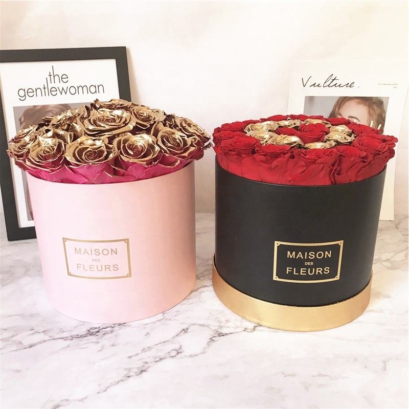 Customized Logo Immortal Infinity Eternal Forever Stabilized Preserved Roses In Round Square Heart Box