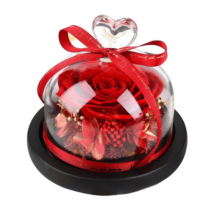 Wholesale preserved flowers roses box packaging for mushroom rose flower box gift in glass dome