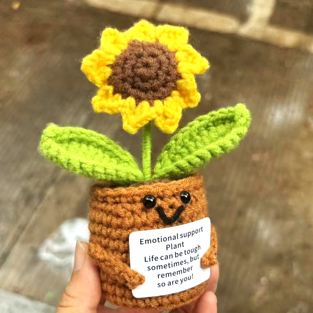 Hand Woven Flowers Decoration Potted Preserved Flowers Knitted Decor Hand Knitted Immortal Potted Crochet Flower