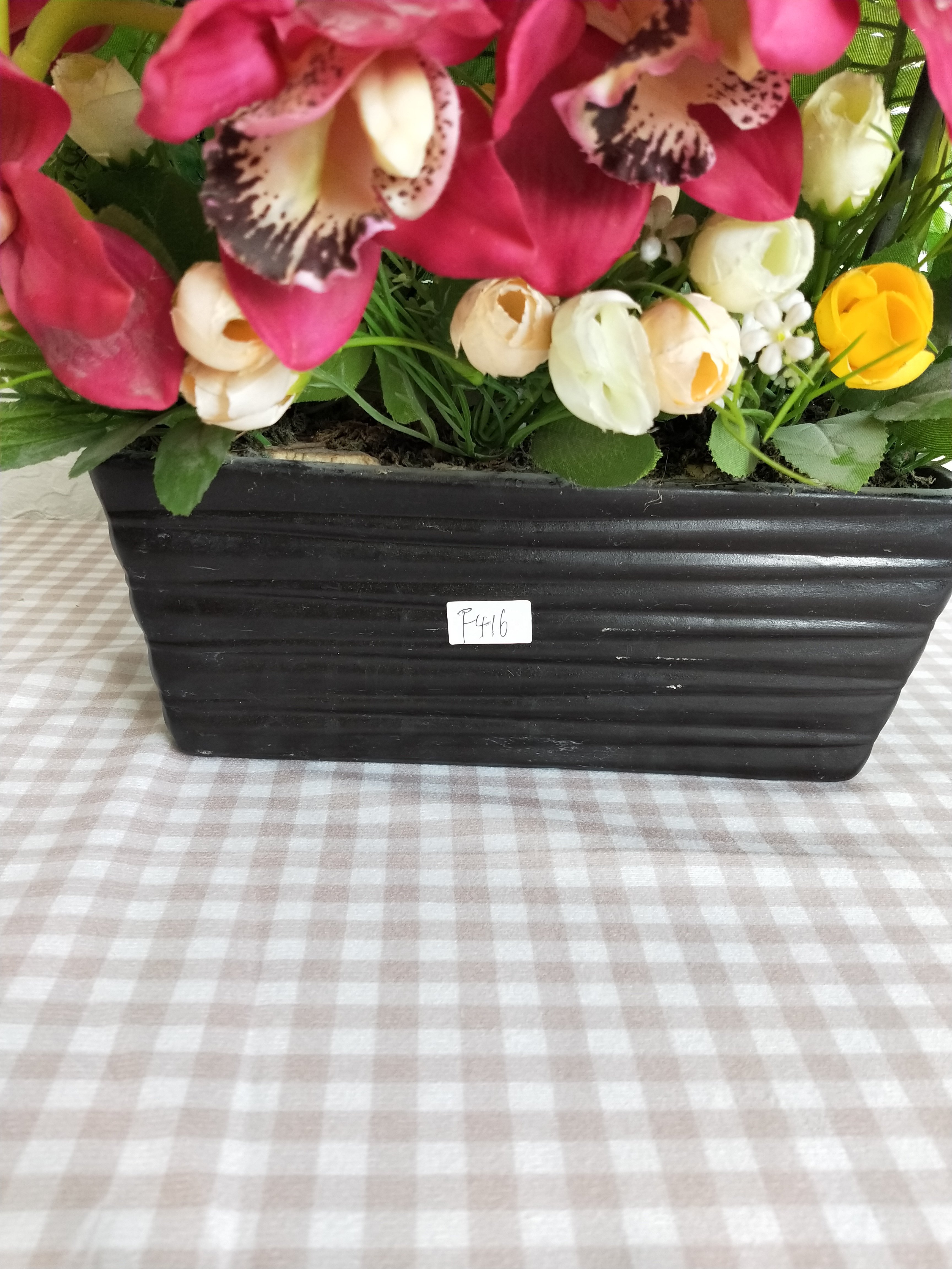 wholesale Artificial Flower arrangement Cymbidium orchid in retrangle ceramic pot for Corridor living room decoration