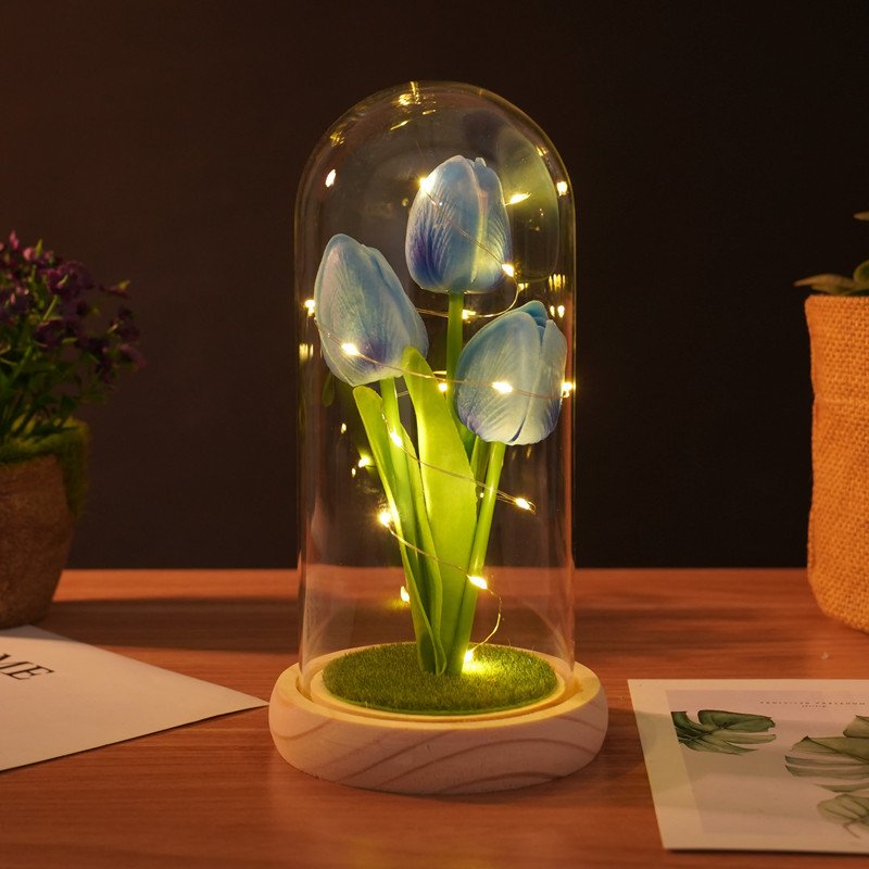 2024 Mother's Day Gift Forever Tulip Led Light String 3PCS Preserved Artificial Tulip in Glass Dome Gifts for Mom Women