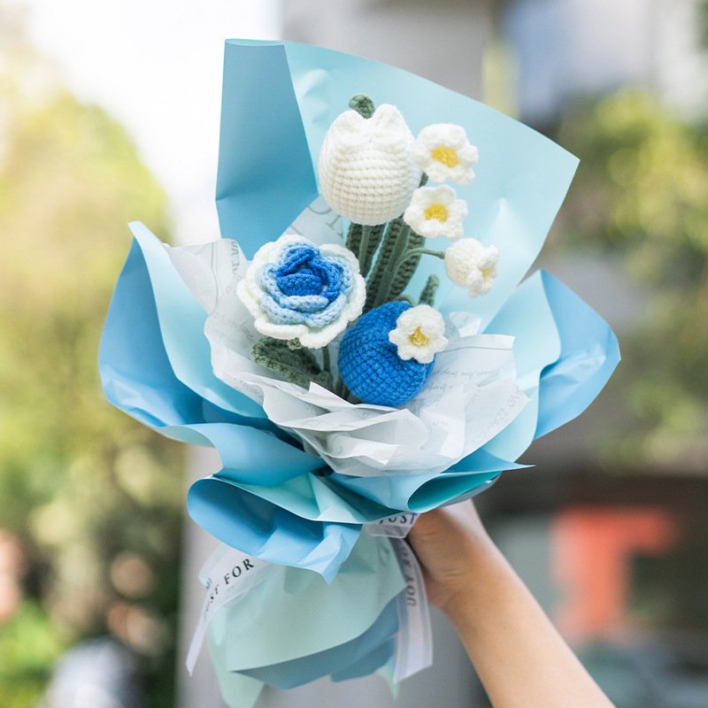 2023 New Diy Kit Yarn Crochet Material Set Daisy Tulip Bouquet Handmade Set Preserved Flower Beginners Crochet Materials Flower