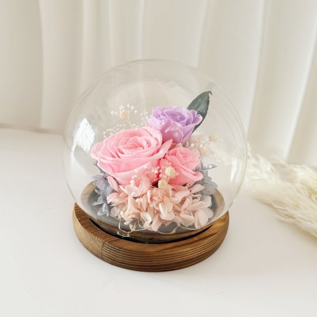 Wholesale Rose Eternal Flowers Rose Gift Boxes Decorative Preserved Flowers in Glass Dome Eternal Roses With Light
