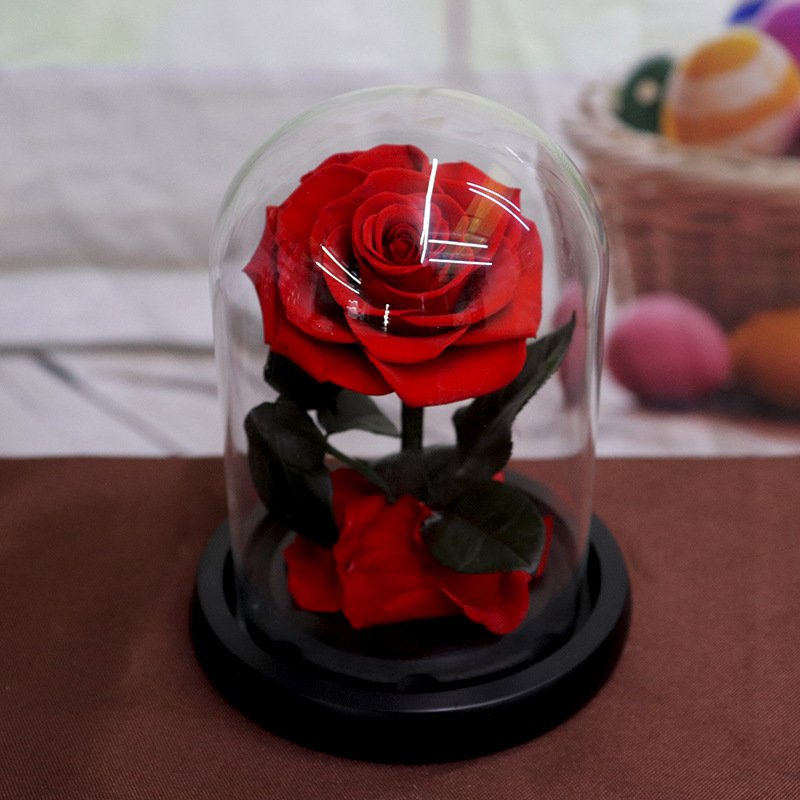 Hot selling glass dome preserved flower rose technology mini real rose in glass dome