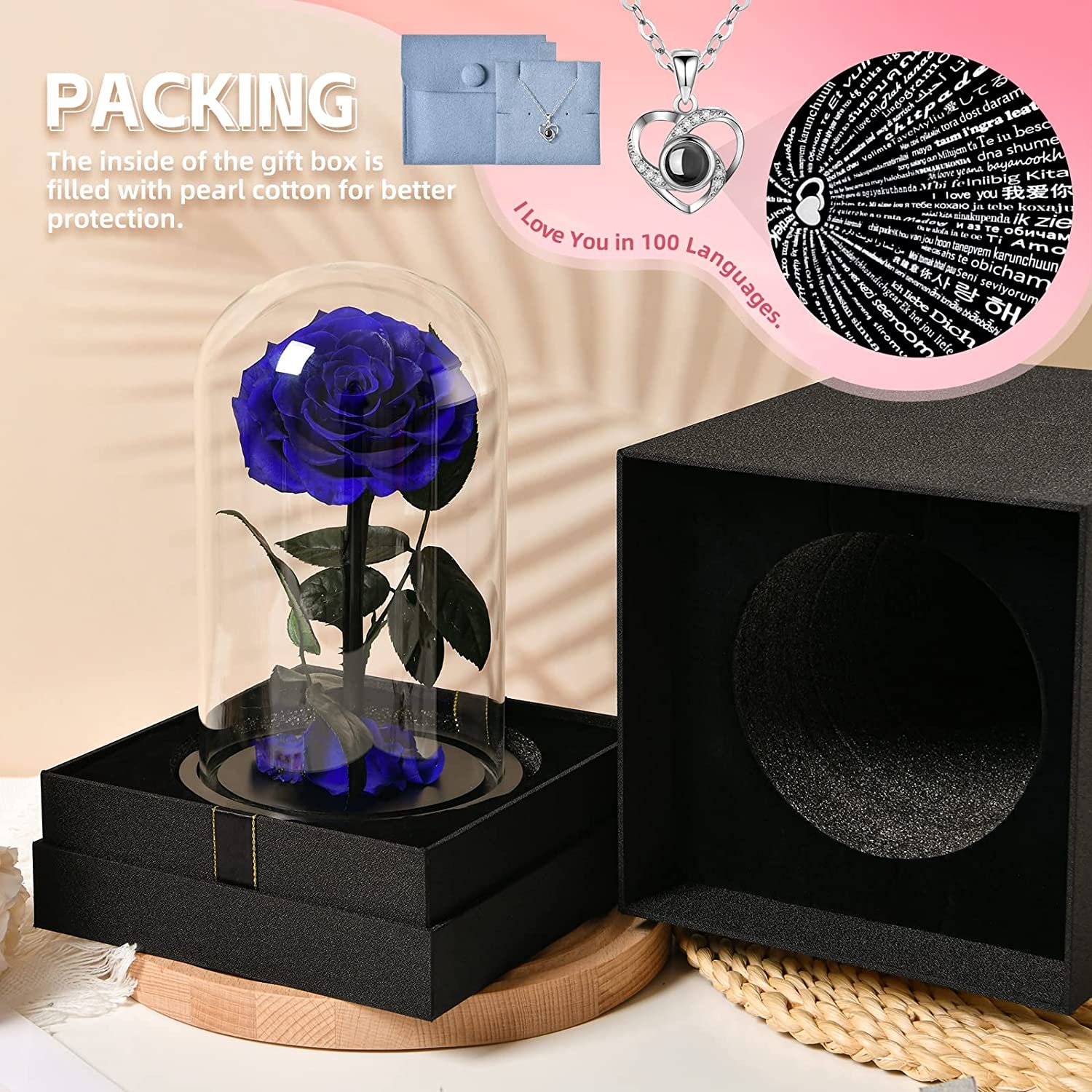 Hot selling glass dome preserved flower rose technology mini real rose in glass dome