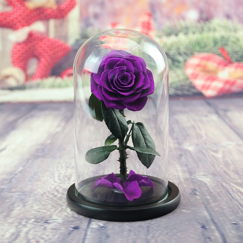 Hot selling glass dome preserved flower rose technology mini real rose in glass dome