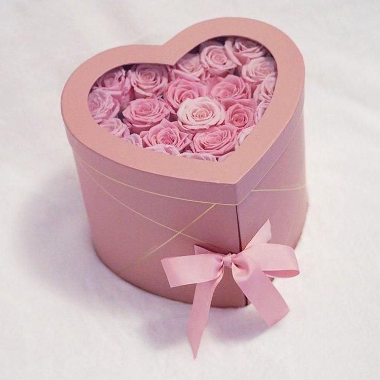 summer flora Beautiful Luxury Gift Preserved Roses flower in Heart shape Box eternal life heart shape rotating two layers box