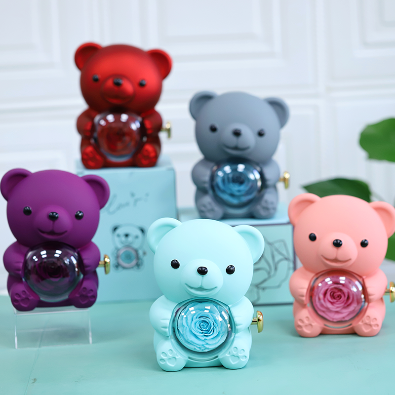 Wholesale Valentine's Day Customized Logo Preserved Rose Last Long Forever Rose In Box Hug The Bear Gift Box
