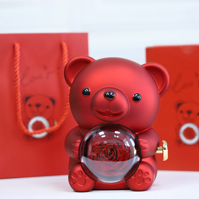 Wholesale Valentine's Day Customized Logo Preserved Rose Last Long Forever Rose In Box Hug The Bear Gift Box