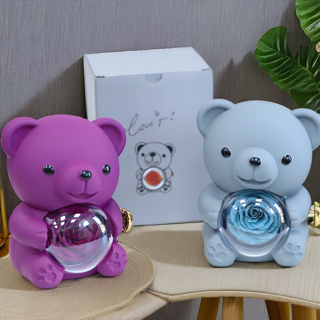 Wholesale Valentine's Day Customized Logo Preserved Rose Last Long Forever Rose In Box Hug The Bear Gift Box