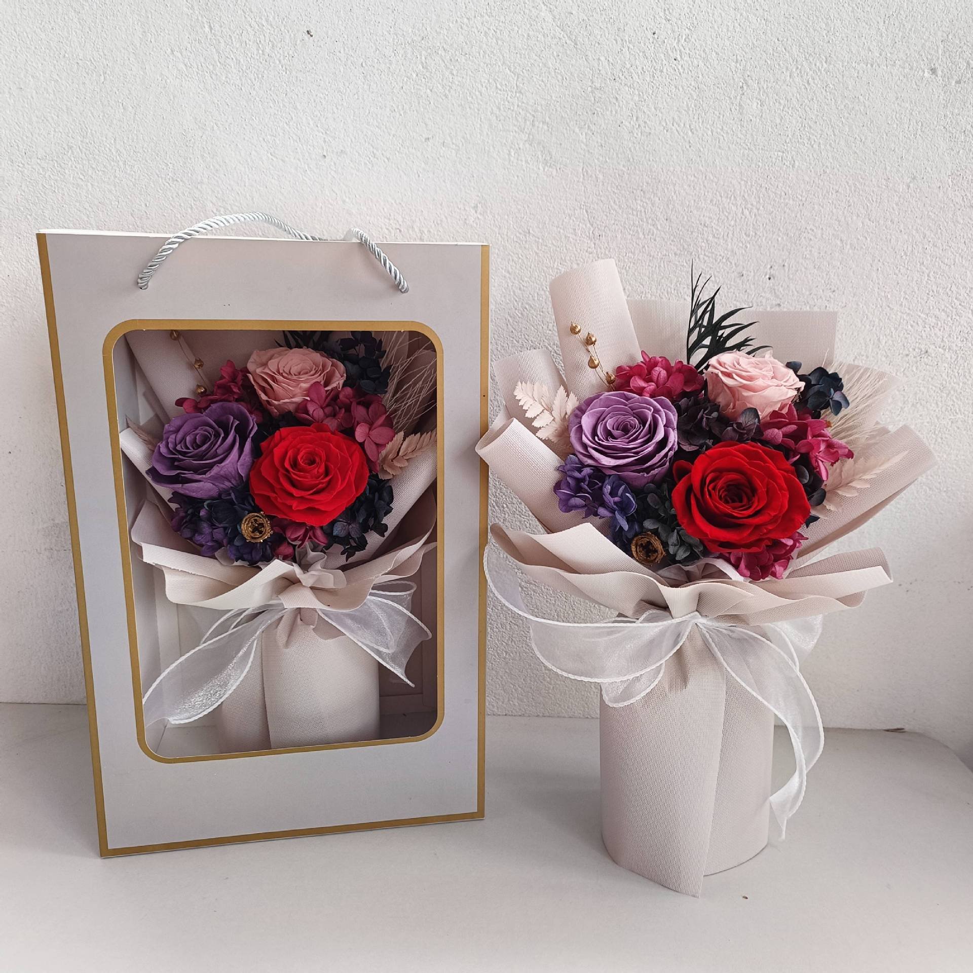 Factory Wholesale Natural Long Lasting Forever Colorful Mix Preserved Flower Forever Roses Bouquet For Mothers Day
