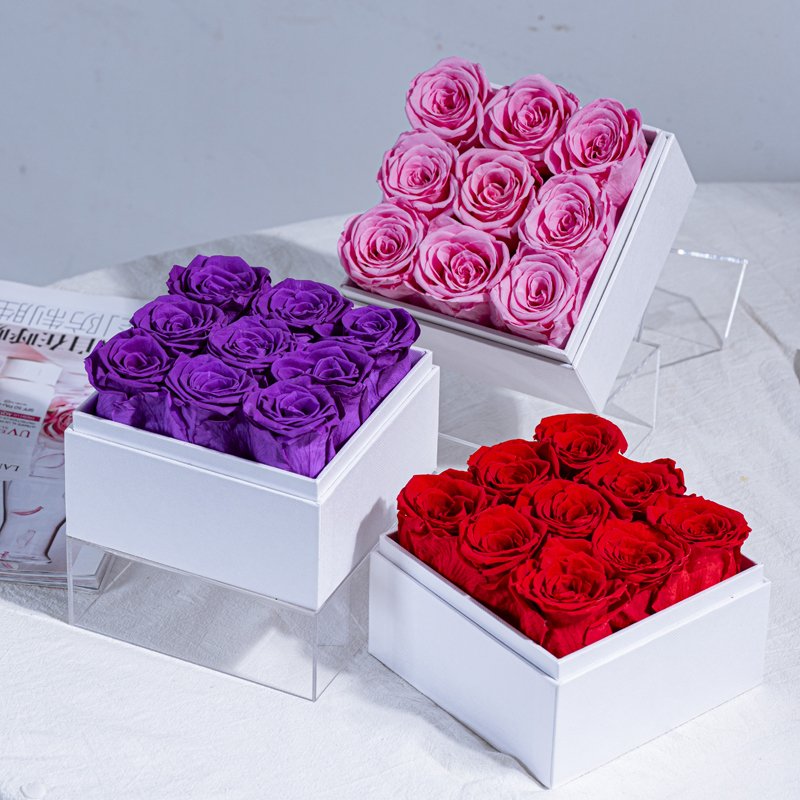 Premium Quality Luxury Preserved Roses Eternal Rose with Acrylic Box flower boxes handmade preserved flower box
