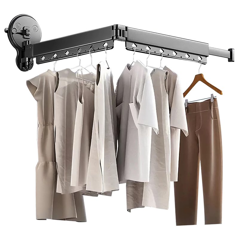 Retractable Clothes Drying Rack Suction Cup Clothing Hanger Organizer Collapsible(Tri-Fold) Laundry Wall Mounted Drying Rack