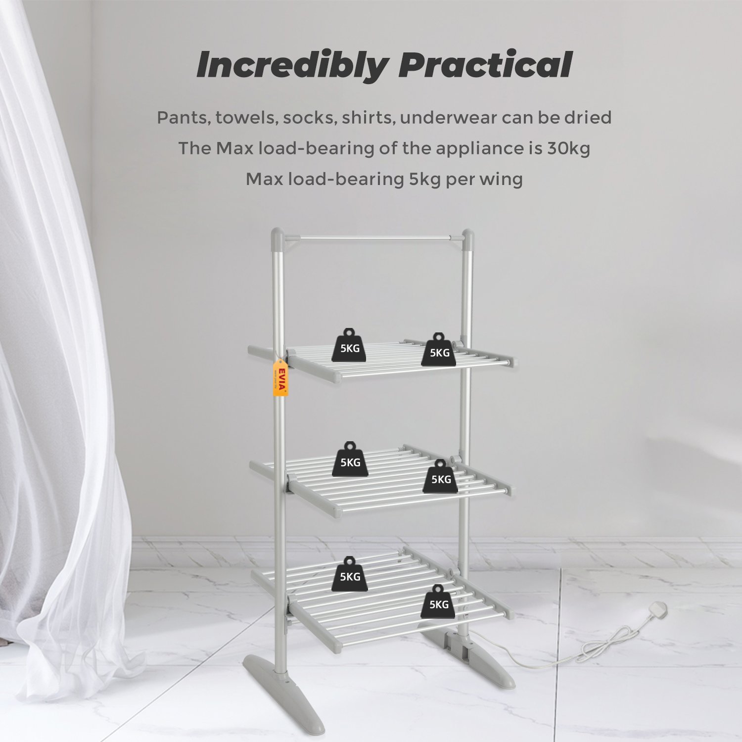 EVIA 3 Tier Factory Clothes Lines Retractable Clothesline Heated Drying Rack