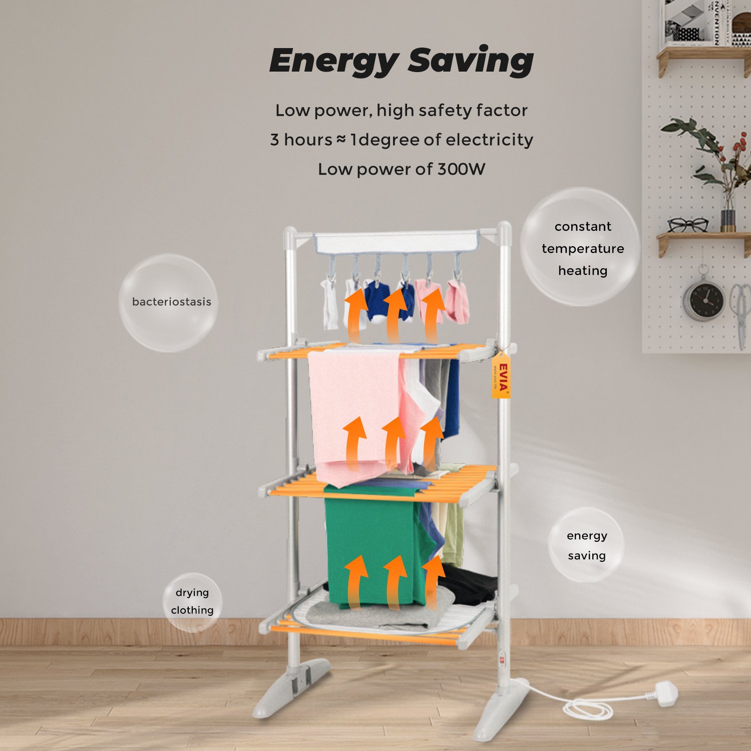 EVIA 3 Tier Factory Clothes Lines Retractable Clothesline Heated Drying Rack
