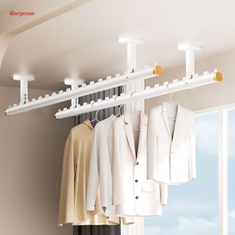 Gorgeous Custom Household Balcony Lacquer Pole Aluminum Veranda Paint Spraying Sawtooth Windproof Clothes Drying Pole