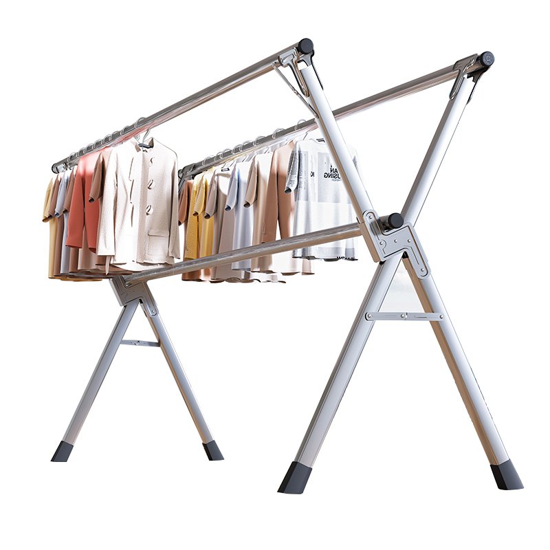 Floor-standing Stainless Steel X-shaped Hanger Retractable Garment Clothing Rack Folding Clothes Drying Rack For Balcony Outdoor