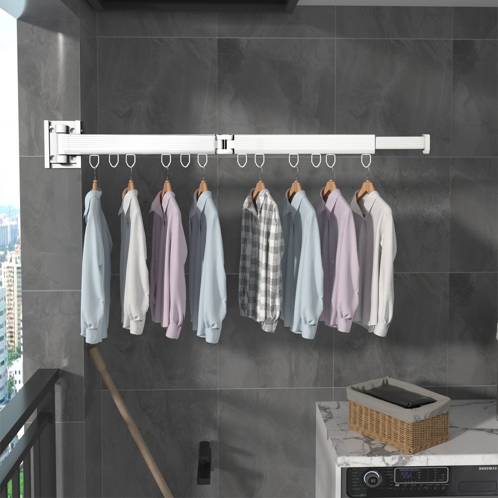 NEW Folding Clothes Hanger Wall Mount Retractable Cloth Drying Rack Space Saving Home Laundry Clothesline washing lines