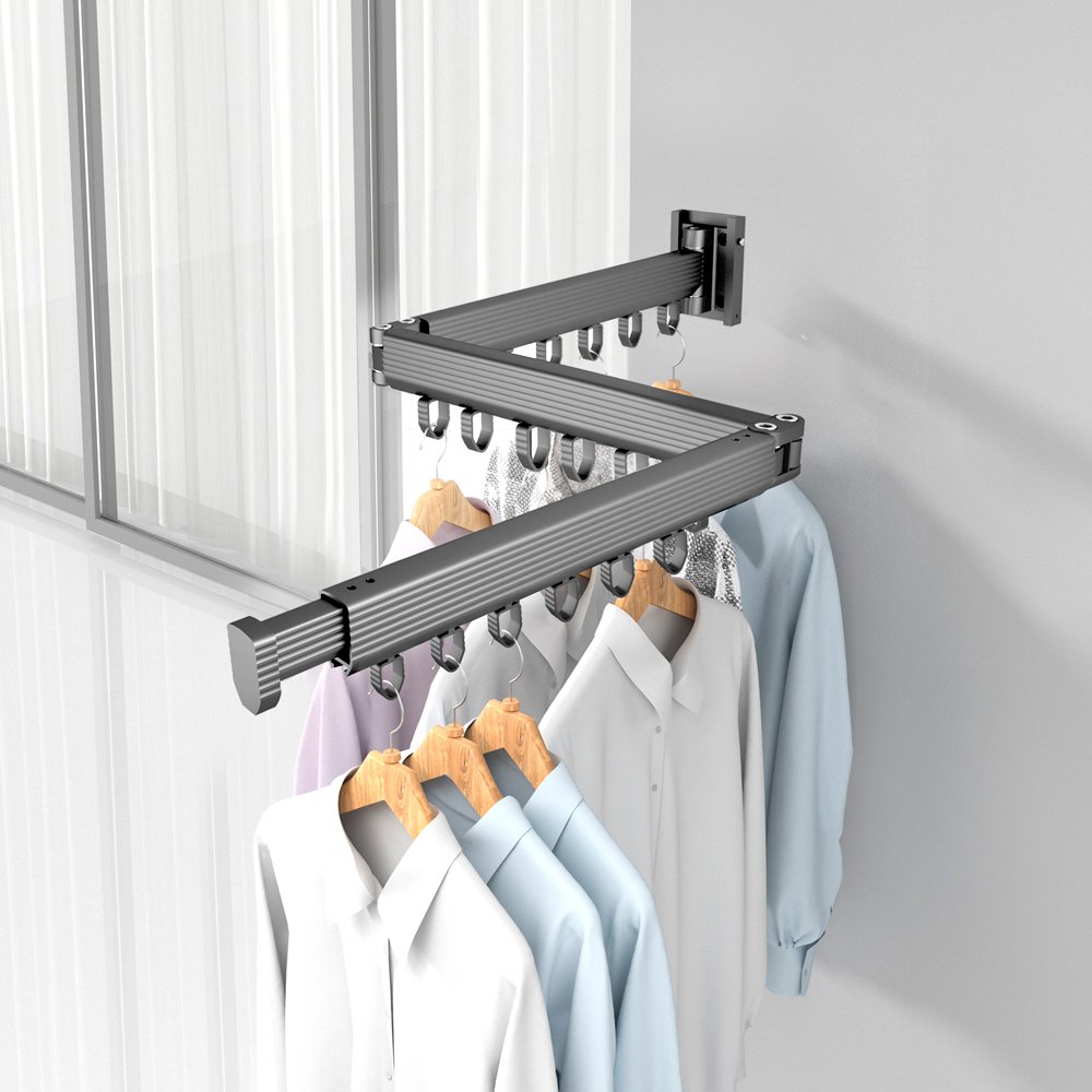 NEW Folding Clothes Hanger Wall Mount Retractable Cloth Drying Rack Space Saving Home Laundry Clothesline washing lines