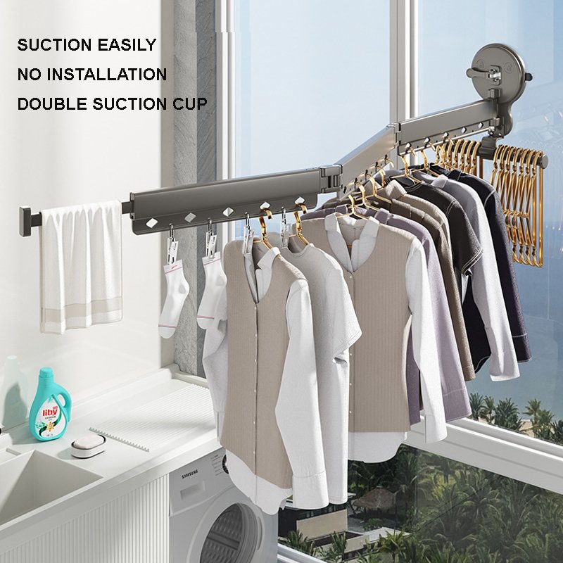 Suction cup type Wall Mounted Clothesline Laundry Hangers Racks Folding Clothes Hanger Retractable Aluminum Cloth Drying Rack