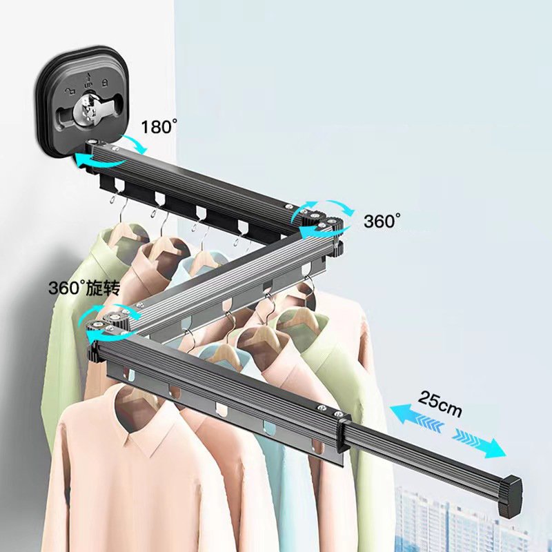 Suction cup type Wall Mounted Clothesline Laundry Hangers Racks Folding Clothes Hanger Retractable Aluminum Cloth Drying Rack
