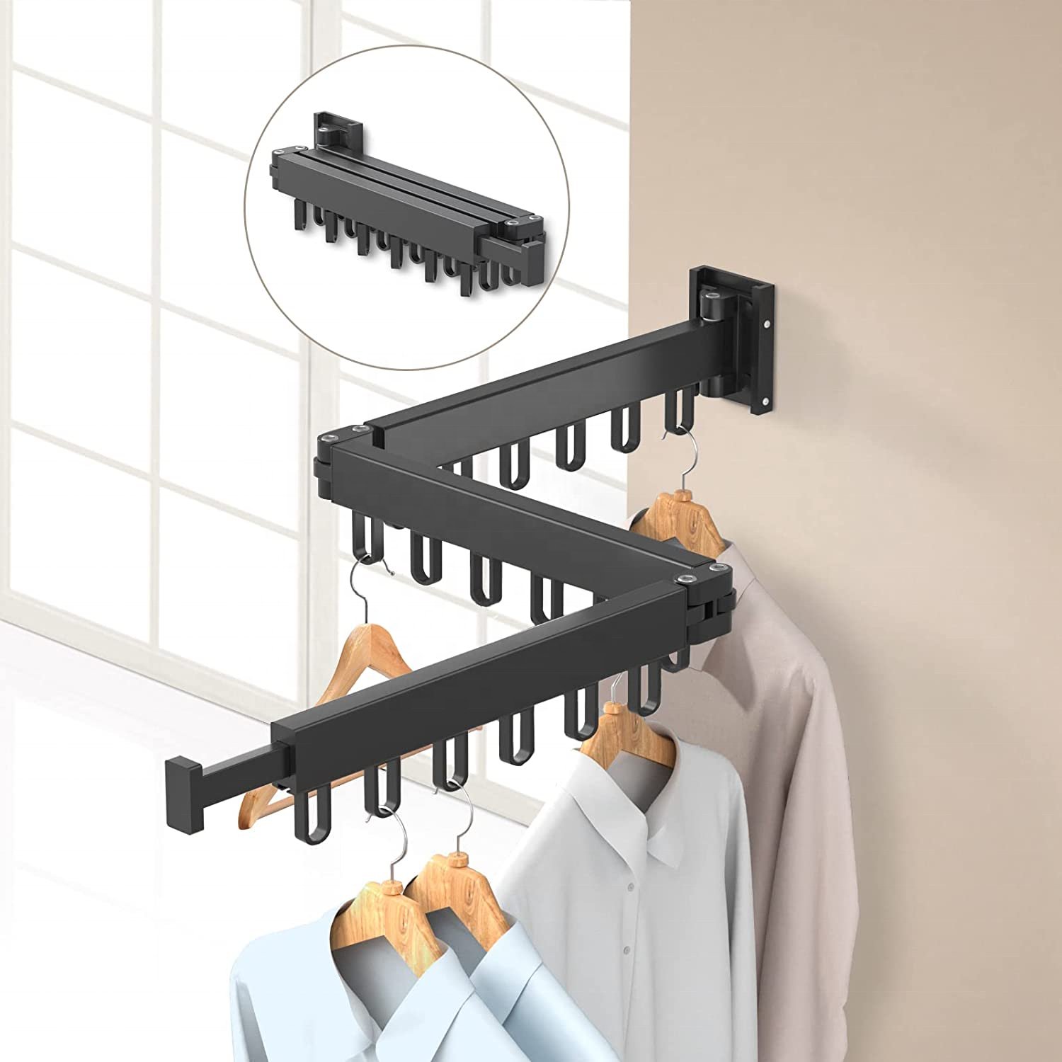 Wall Mounted Clothesline Laundry Hangers Racks Retractable Aluminum Cloth Drying Rack