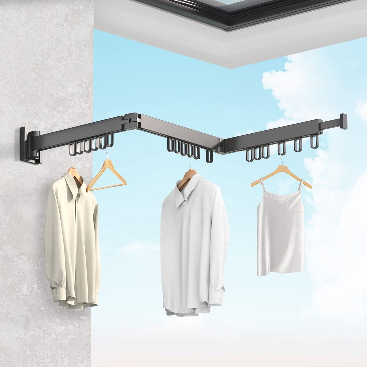 Wall Mounted Clothesline Laundry Hangers Racks Retractable Aluminum Cloth Drying Rack
