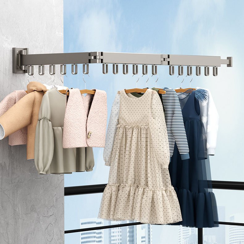 Retractable Wall Mounted Clothesline Laundry Folding Clothes Hanger Aluminum Cloth extend Drying Rack