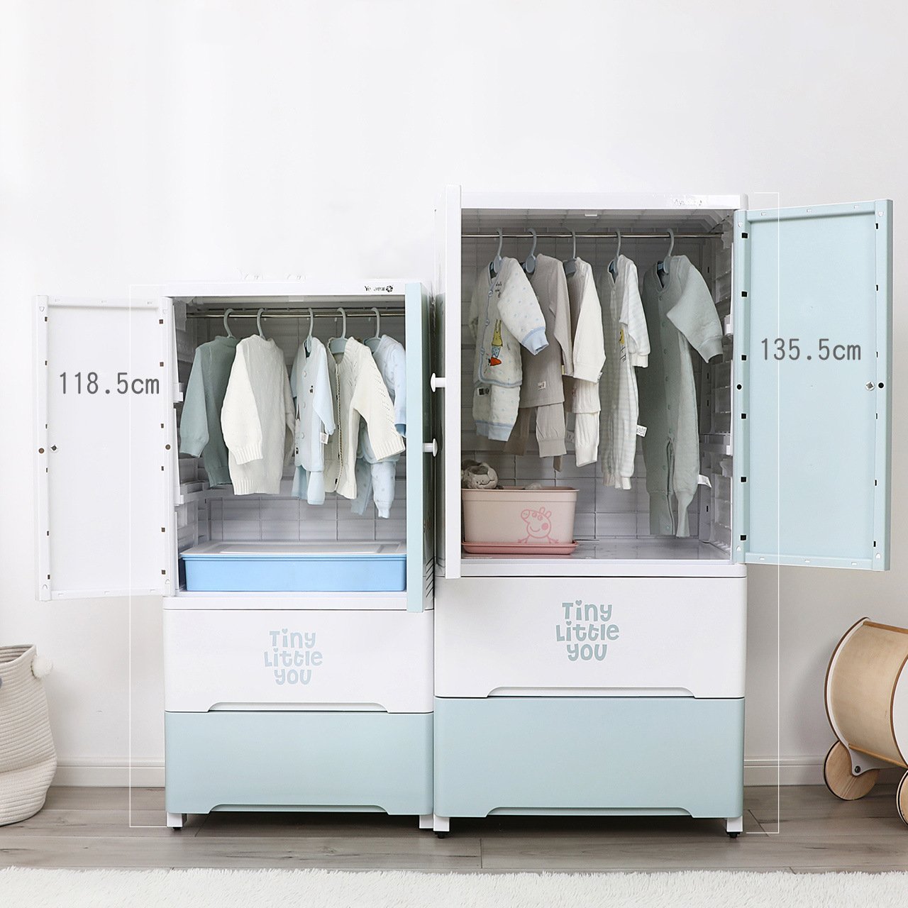Popular Household 5 Layers Storage Baby Drawers Storage with Clothesline Pole Plastic 40cm Carton Multifunction Shelf White