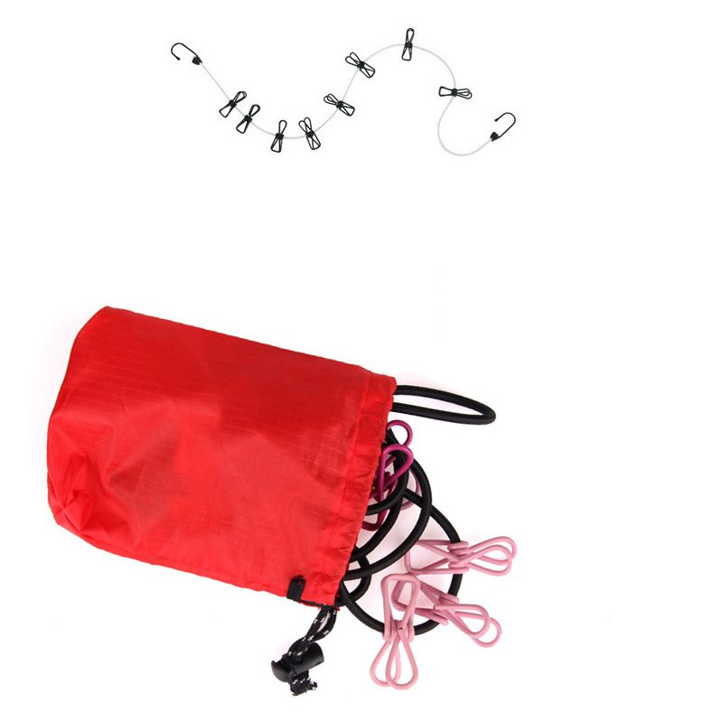 Portable Travel Elastic Clothesline Adjustable Clothesline with 12pcs Clothespins for Outdoor