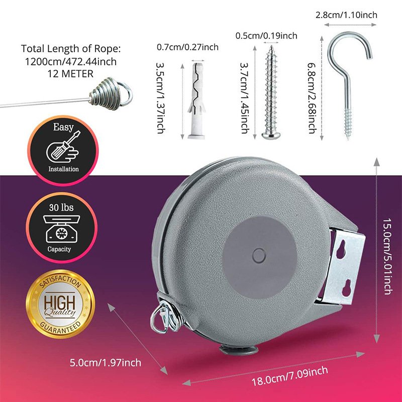 Retractable clothesline free telescopic no punching thick clothes rack can store 12 /15 meters Home Indoor Wall Hanger Supplies