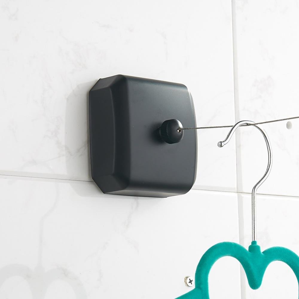 2.7m black Bathroom Laundry Hotels Hanging Drying 304 Stainless Steel Retractable Clothesline