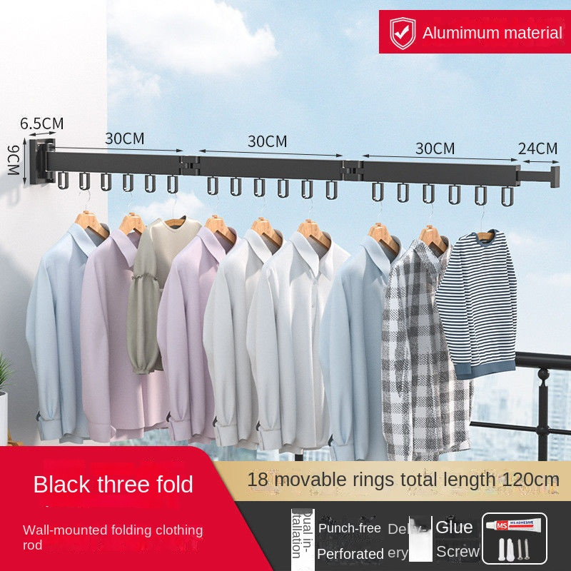 Space Aluminum Outdoor Balcony Foldable Corner No-Punch Easy Drying Clothes Rack Indoor