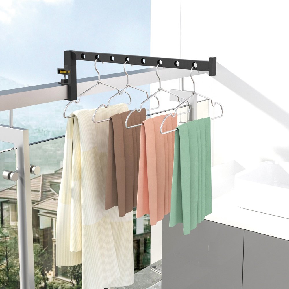 Indoor Bathroom Black Aluminum Dryers Clothes Hanger Rack Foldable