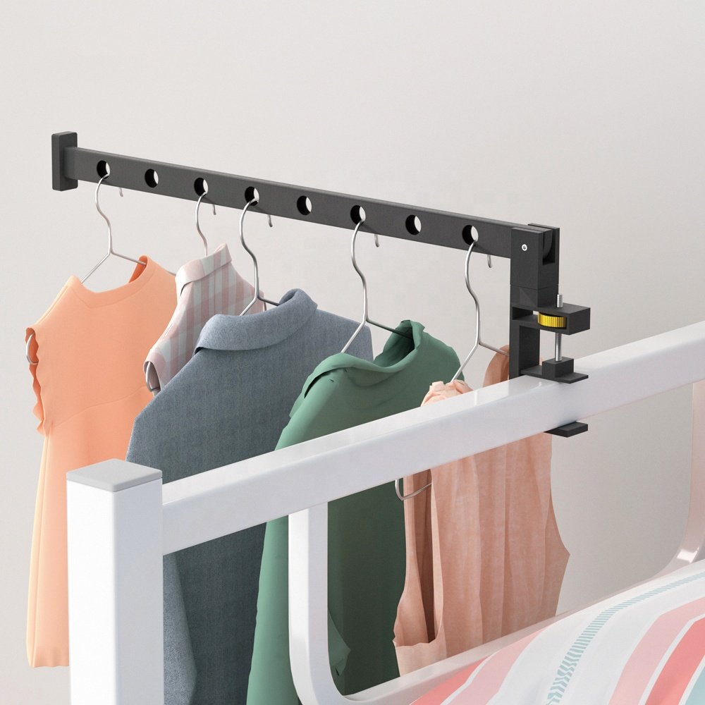 Indoor Bathroom Black Aluminum Dryers Clothes Hanger Rack Foldable