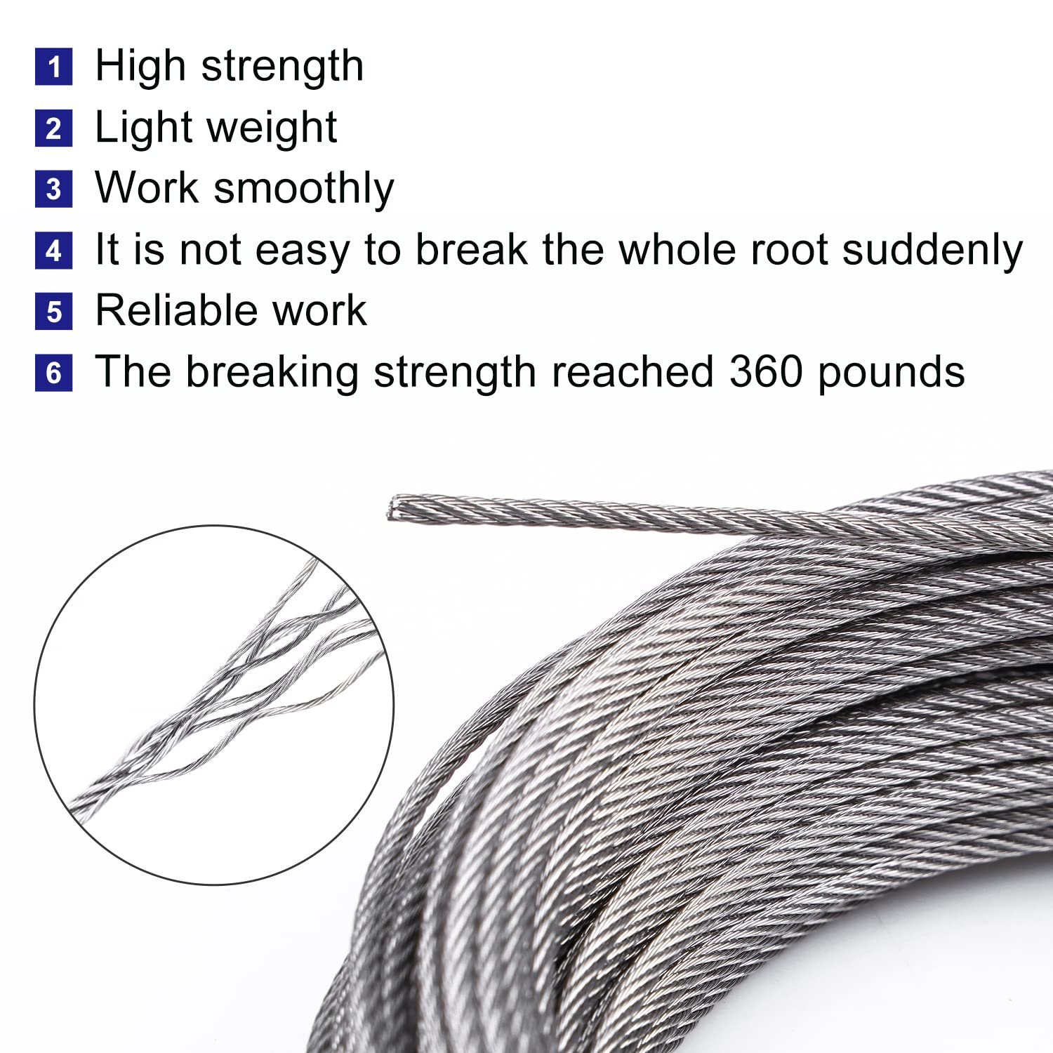 Stainless Steel Cable 1/8 Inch 300FT Deck Railing Cable T316 7x7 Stainless Steel Wire Rope