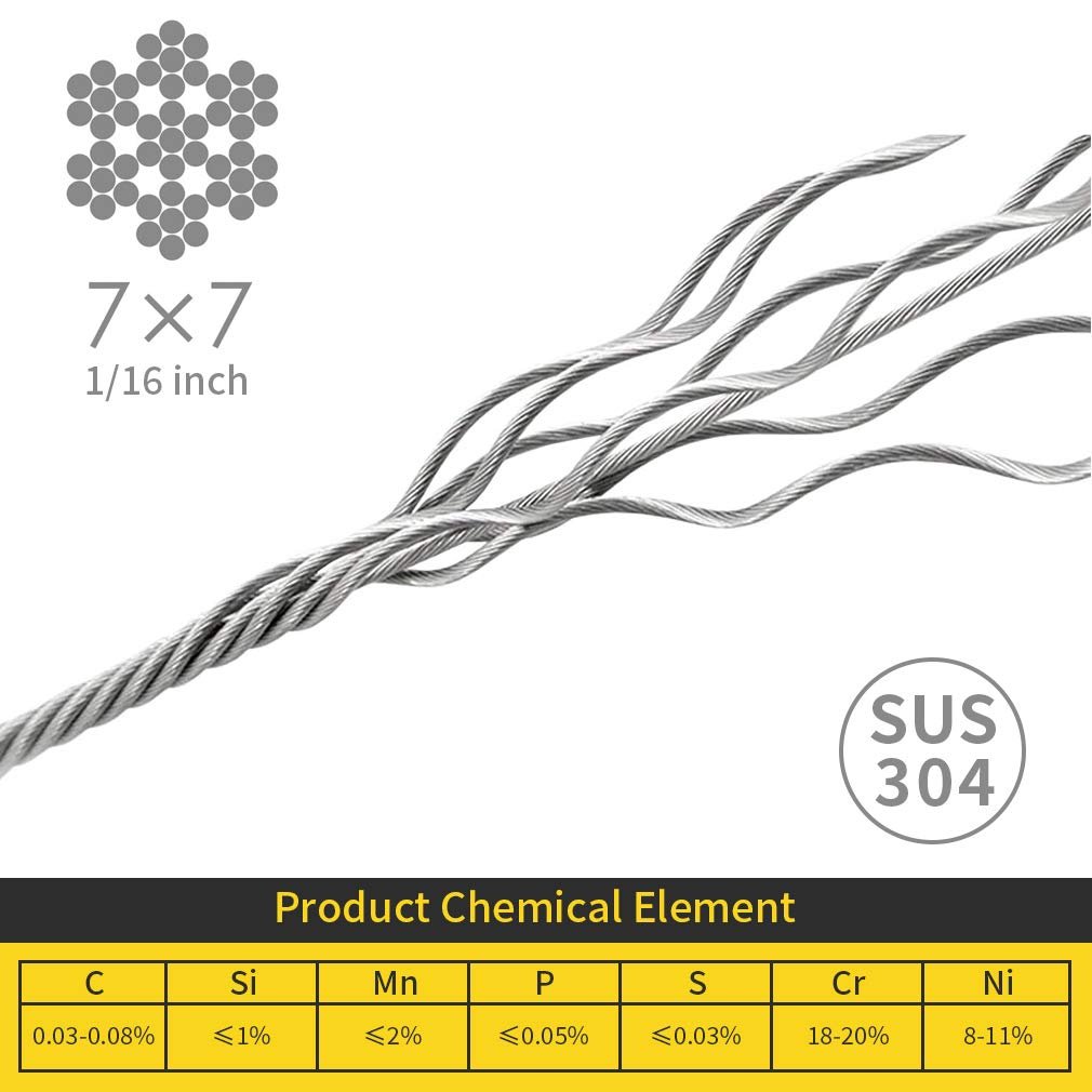 Stainless Steel Cable 1/8 Inch 300FT Deck Railing Cable T316 7x7 Stainless Steel Wire Rope