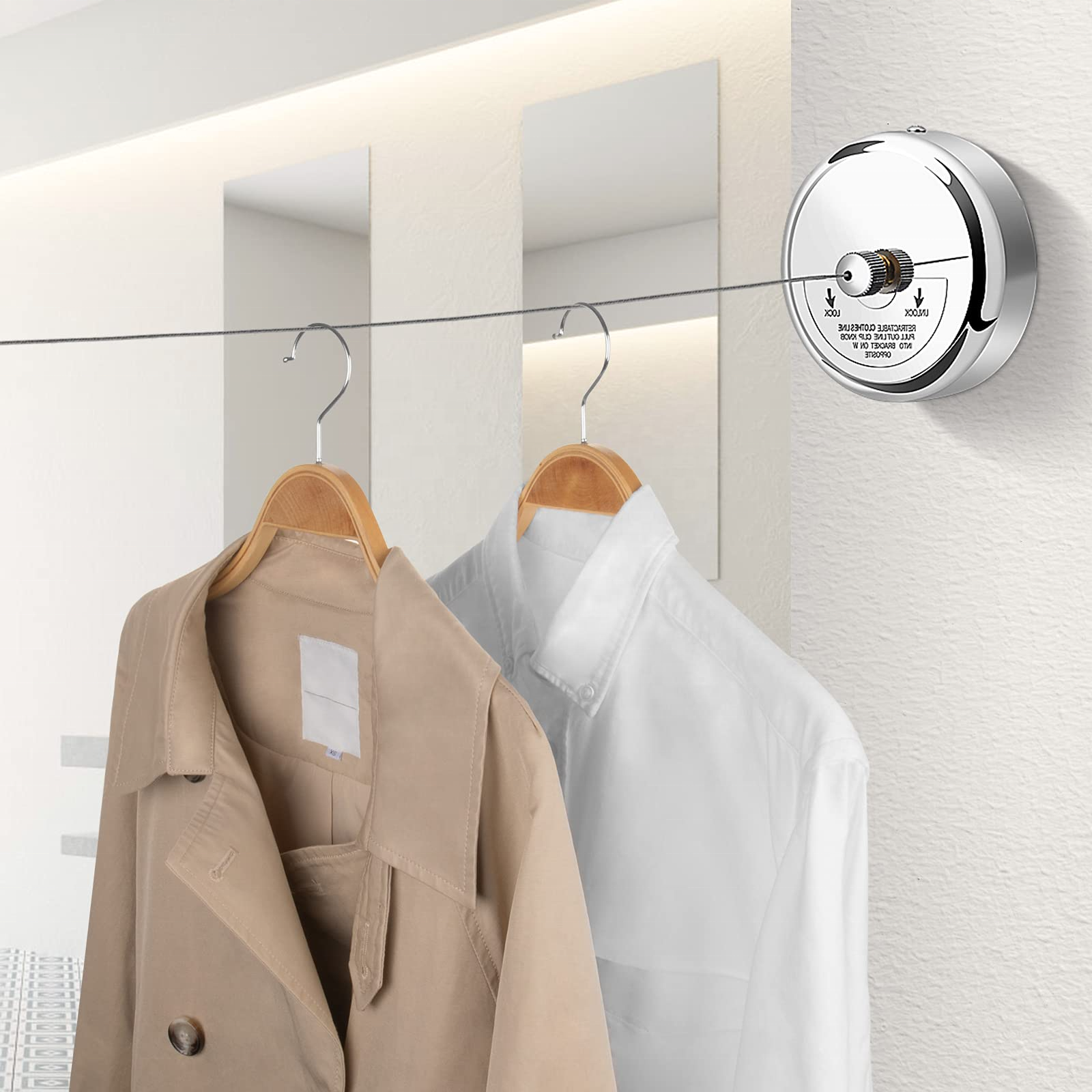 High quality 304 SUS Stainless steel retractable clothesline wall mounted Bathroom retractable clothing line for Hotel
