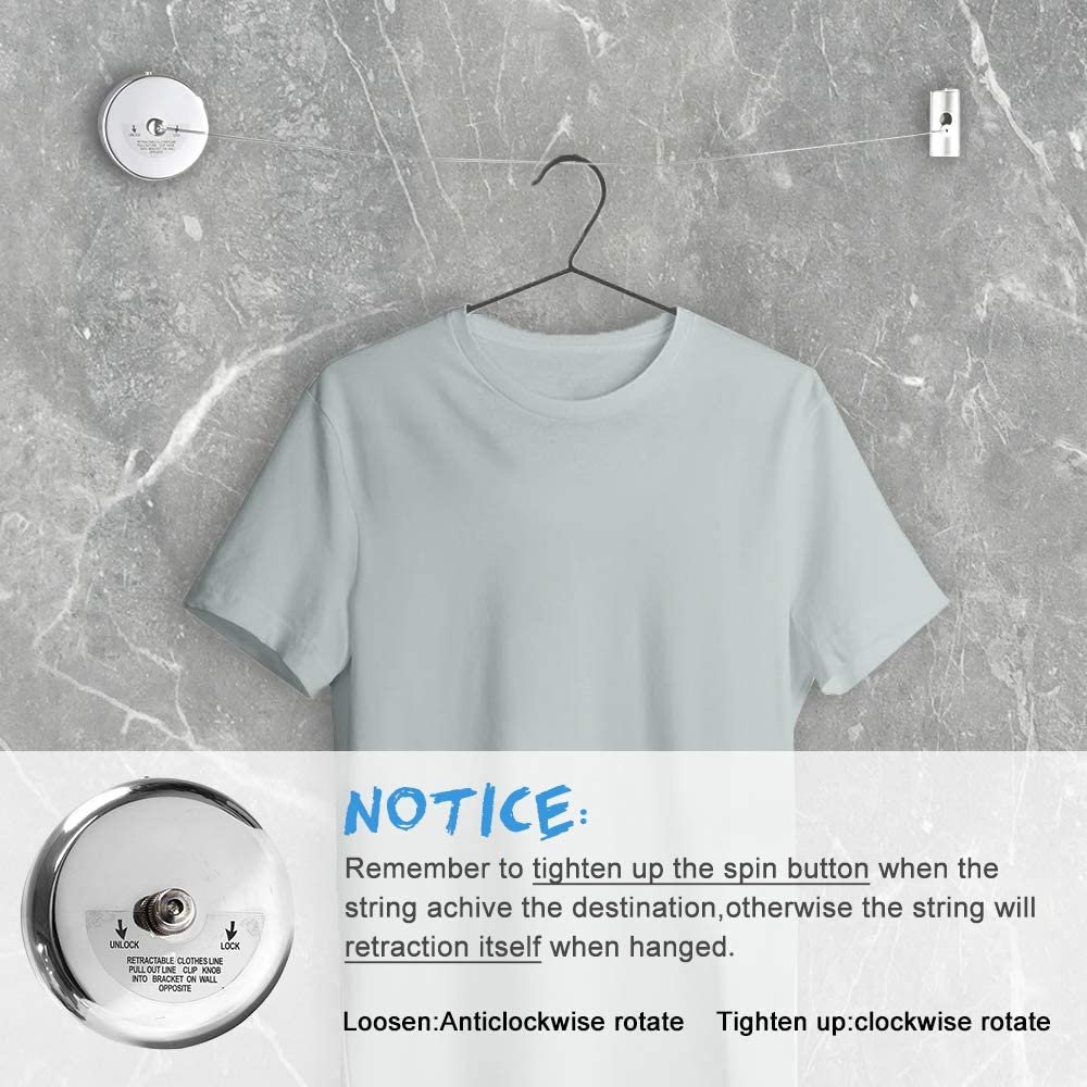 Retractable Clothesline Stainless Steel Core Clothes Dryer for Hanging Drying Shower Room Bathroom Laundry Hotel Outdoor