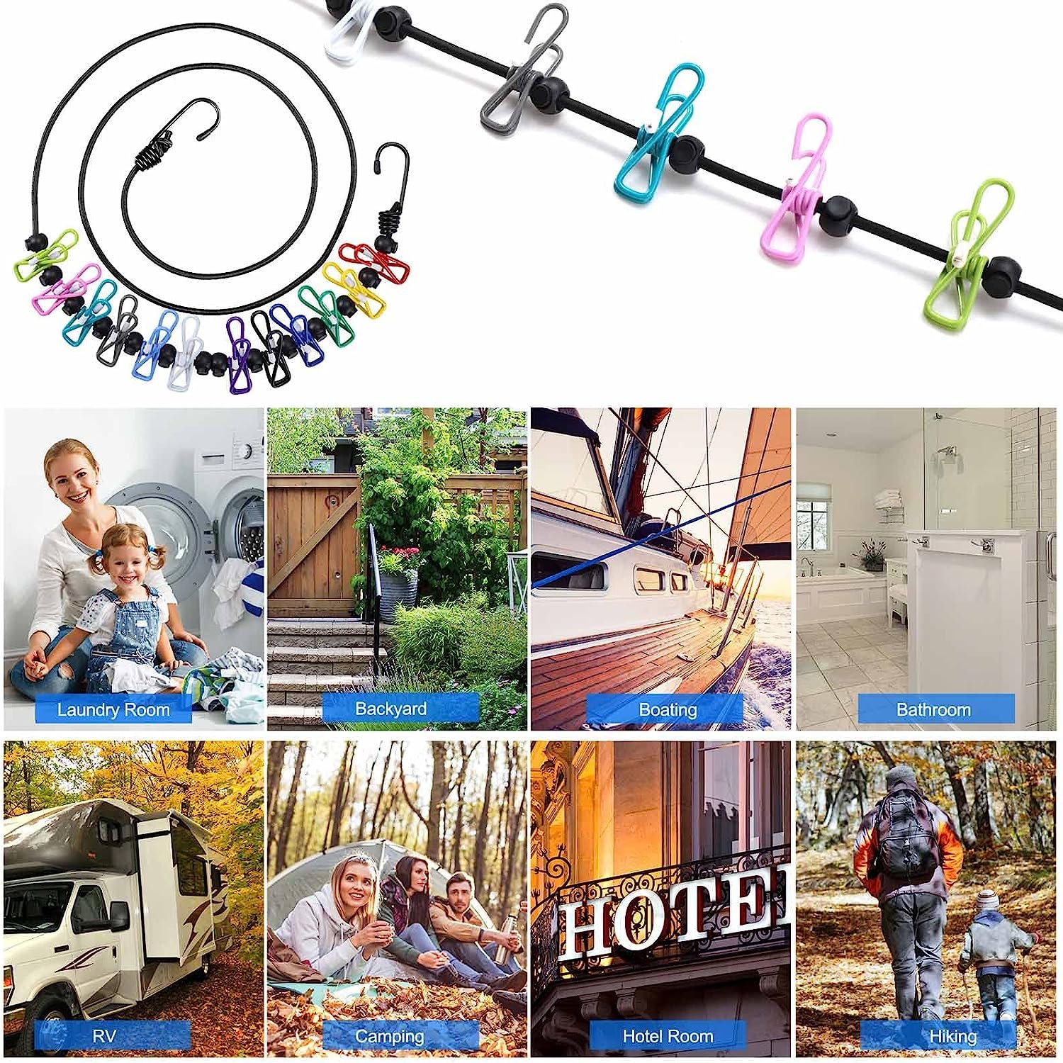 Travel Clothesline, Portable Retractable Clothesline with 12pcs Clothespins for Indoor Laundry Dryin