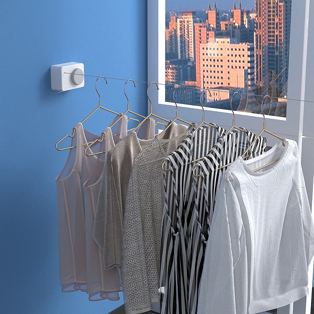 Black Indoor Outdoor Wall Mount Clothesline Retractable Clothes Line Single Clothing Organizer Stainless Steel Non-woven Fabric